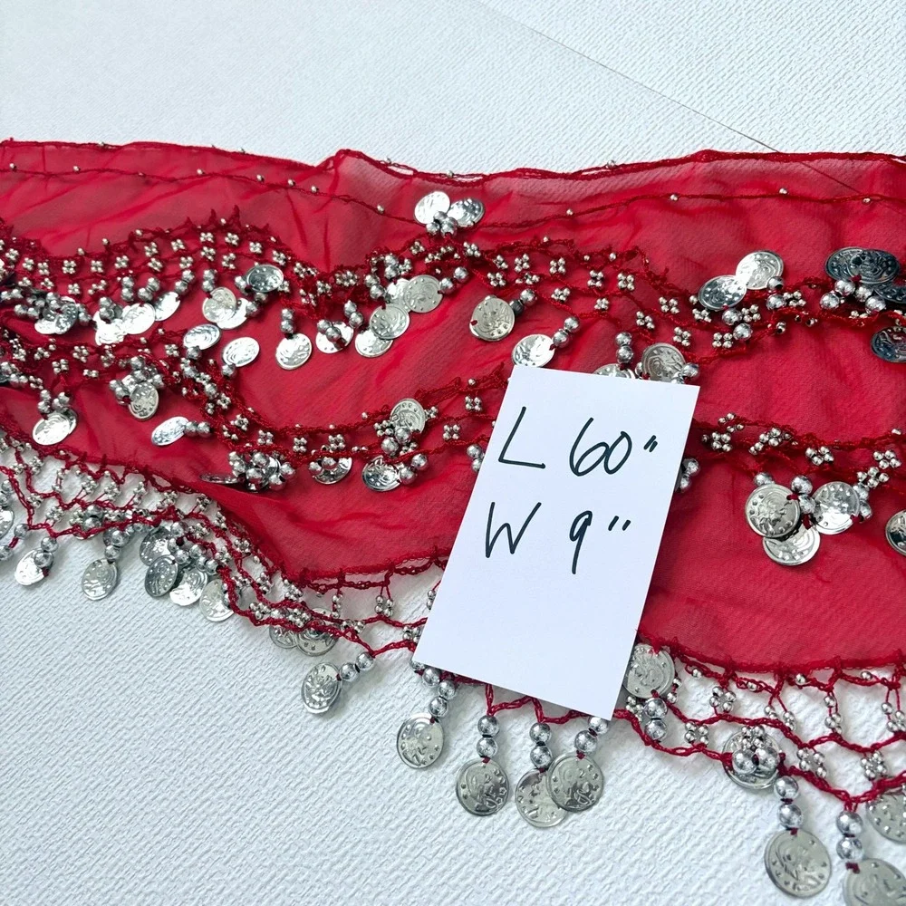 Vintage Belly Dance Hip Scarf Coin Belt One Size Red